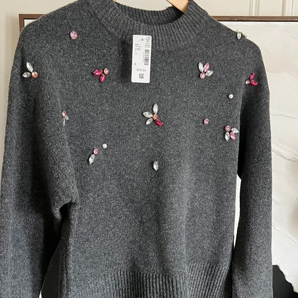 Reitmans Long-Sleeve Crew-Neck Sweater with Jewel Embellishments - Size Small - Picture 1 of 7